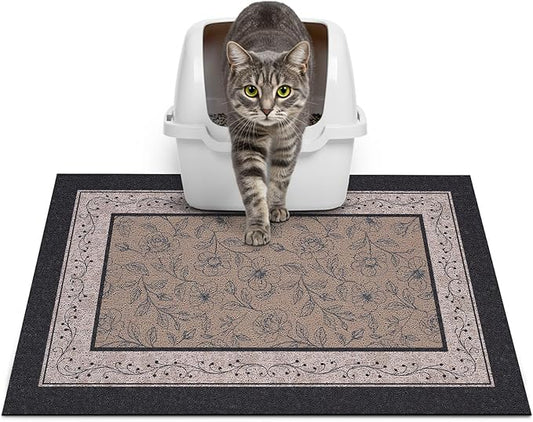 Glittme Cat Litter Mat with Non-Slip Bottom Litter Box Mat 24"X15" Litter Trapping Mat Easy to Clean Washable Cat Food Mat for Kitty,S