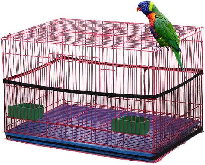 Bird Cage Seed Catcher, Airy Gauze Seeds Bird Cage Cover Guard Dust-Proof Universal Birdcage Accessories Parrot Bird Nylon Mesh Net Cover Stretchy Shell Skirt Traps Cage Basket (XL, Black)