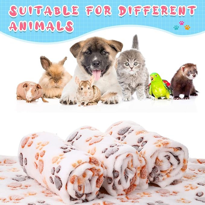 Tatuo 4 Pack Fleece Dog Blankets for Puppy Cats Multi-Size Sleep Mat for Pet Guinea Pig Soft Washable Warm Crate Bed Puppy Teething Toys Print Pattern Blanket Indoor(White,41 x 30 Inch,Paw)