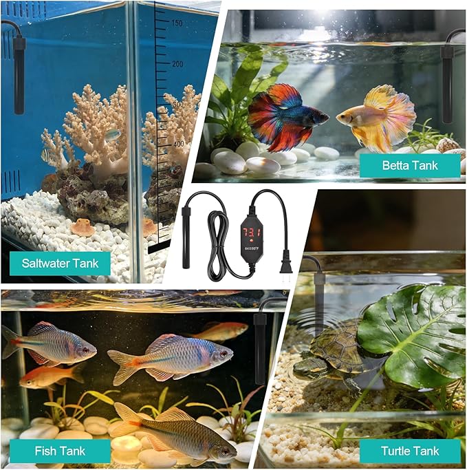 YOFOTHS Mini Aquarium Heater Alumina Ceramic, 50W Digital Display Thermostat, Compact Thumb-Size Fish Tank Heater with Temperature Control for 5-10 Gallon Betta Tanks (50W)