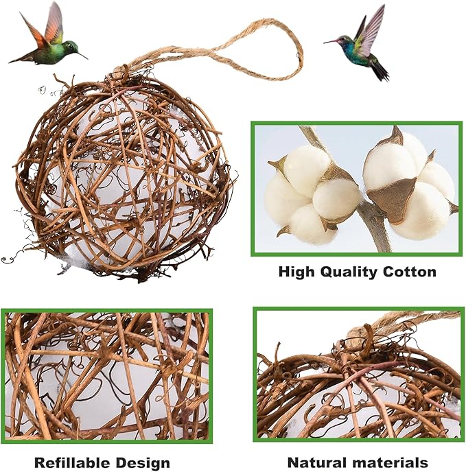 4Pcs Globe Hummingbird Nesters Material Holder, Full of Bird Nesting Materials, Design for Bird Lovers, Idea Bird Gifts in Outdoor Indoor Patio Garden