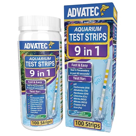 9 in 1 Aquarium Test Strips for Salt & Freshwater, Fish Tank Tester Kit for Iron, Copper, Carbonate, pH, Nitrate, Nitrite, Chlorine, Total Hardness & Alkalinity - 100 Count