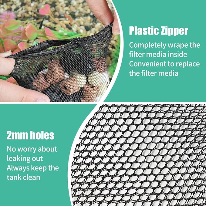 AQUANEAT 10pcs Aquarium Filter Media Bags, Fish Tank Coarse Mesh Bags with Plastic Zipper for Activated Carbon(5.5" x 8")