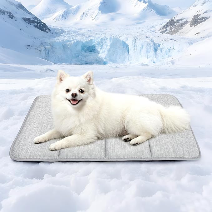 Cooling Dog Mat Q-Max>0.5 - Rapid Cooling Tech, Thin Breathable Crate Pad, Portable Washable Summer Mat, Chill Soothing Fabric - 24"x18" Small Dog/Cat, Grey