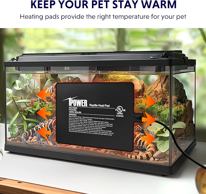 iPower Reptile Heat Pad 6X8 Inch 8W Under Tank Terrarium Warmer Heating Mat for Turtle, Lizard, Frog, Snake, Reptile, and Other Small Animals