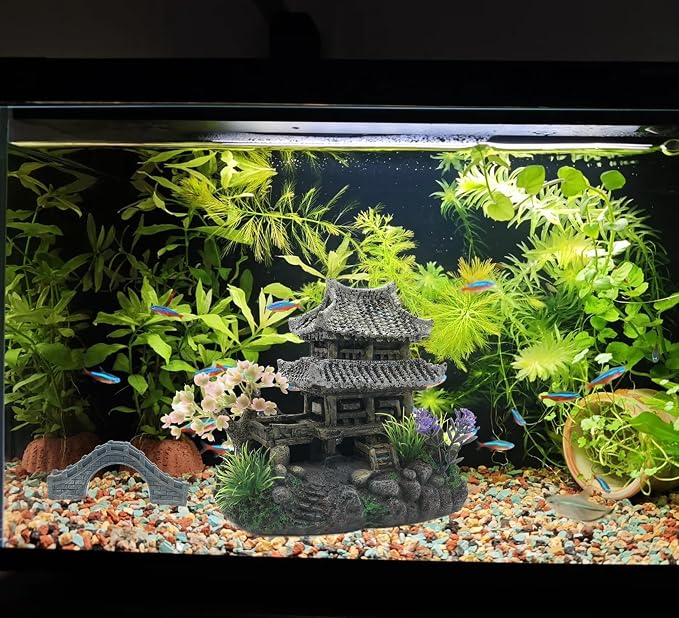 M2cbridge Aquarium Decor Antique Roman Column Ruin European Castle Underwater Landscape(Pavilion)