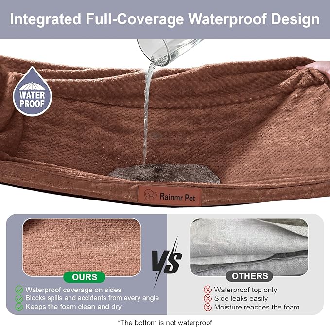 Rainmr Orthopedic Dog Beds for Large Dogs, Memory Foam Dog Beds Large Sized Dogs, Washable Removable Cover, Nonskid Bottom, Waterproof, for Indoor, Outdoor, Crate ＆ Car Use, 44x32x6 Inches, Brown Grey