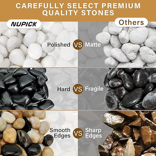 NUPICK 12lb White River Rocks for Plants Indoor, 1-2Inch Pebbles for Vases Fillers, Decorative Gravel for Fish Tank, Natural Polished Stones for Succulent, Bonsai, Landscaping, Bird Baths