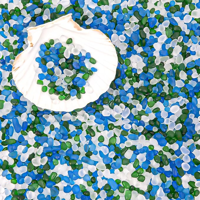 QEQEKAKA Sea Glass Stones for Crafts 2.75LB White Green Blue Gemstones Bulk | Small Glass Stones for Beaching Wedding DIY Decor Aquarium Turtle Tank Vase Filler (1180g/41.62oz)