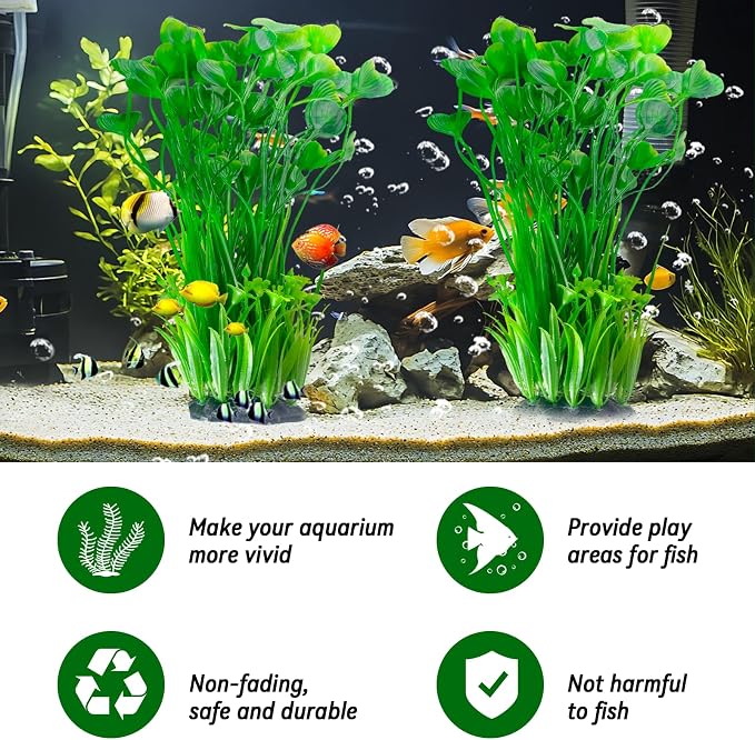 kathson Large Plastic Aquarium Plants,2 Pcs Tall Fish Tank Plants Decor Artificial Seaweed Water Plant Ornament Freshwater and Saltwater Extra Large Aquarium Plant Decorations for Small Tanks