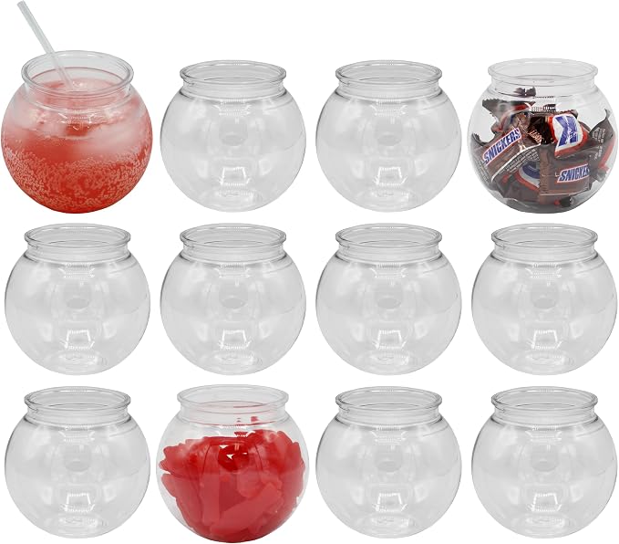 Creative Hobbies® 16 oz Clear Plastic Fish Bowls - 4 Inch (100 mm) Shatterproof Ivy Bowls for Carnival Games, Drinks, Candy & More - Pack of 12