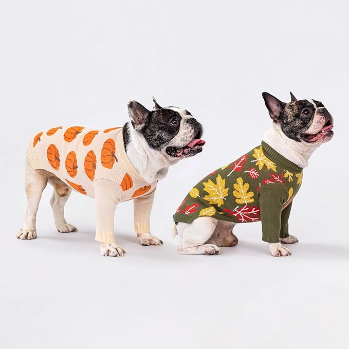 Fitwarm Pumpkin Dog Sweater, Thanksgiving Outfit for Small Dogs Boy Girl, Pet Outfit, Orange, Beige, XS