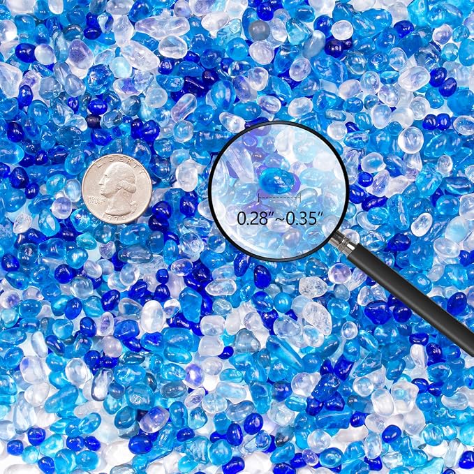 Keedolla 2 lbs/900g Blue Mix Aquarium Glass Pebbles Stones Fish Tank Rocks Gravel, Aquarium Rocks Glass Gems Stones for Crafts, Vase Fillers, Garden, Succulent Plants Decor
