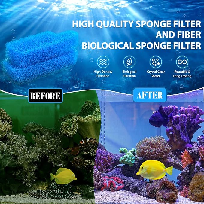 Threlaco 15 Pcs Aquarium Sponge Foam Filter Pads Compatible with Seachem Tidal Replacement Polishing Pad Fish Tank Filter Floss, Media for Crystal Clear Water(Compatible with Seachem Tidal 35,Blue)