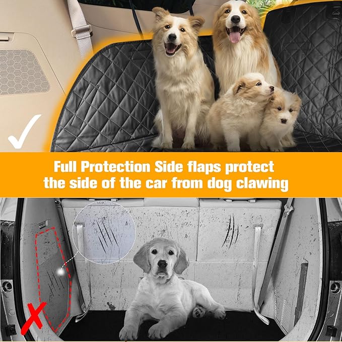 PETICON SUV Cargo Liner for Dogs, PU Leather Waterproof Pet Cargo Cover for SUVs Sedans Vans with Bumper Flap Protector, Scrachproof Non-Slip Large Size Dog Seat Mat Universal Fit
