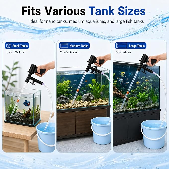 Fish Tank Cleaner Kit with Digital Thermometer, Gravel Vacuum for Aquarium, Aquarium Vacuum & Siphon, Fish Tank Cleaning Kit, Safe for Shrimp & Small Fish