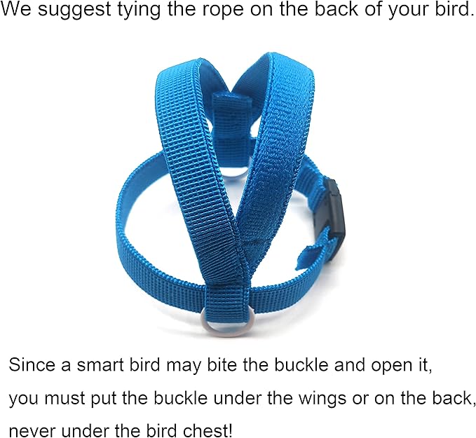VANFAVORI Bird Harness with Buckle Clip and A Leash Rope,Easy to Wear Outdoor Flying Kit for Bird Parrots Cockatiel S Size Weight 85-105 Grams,Blue