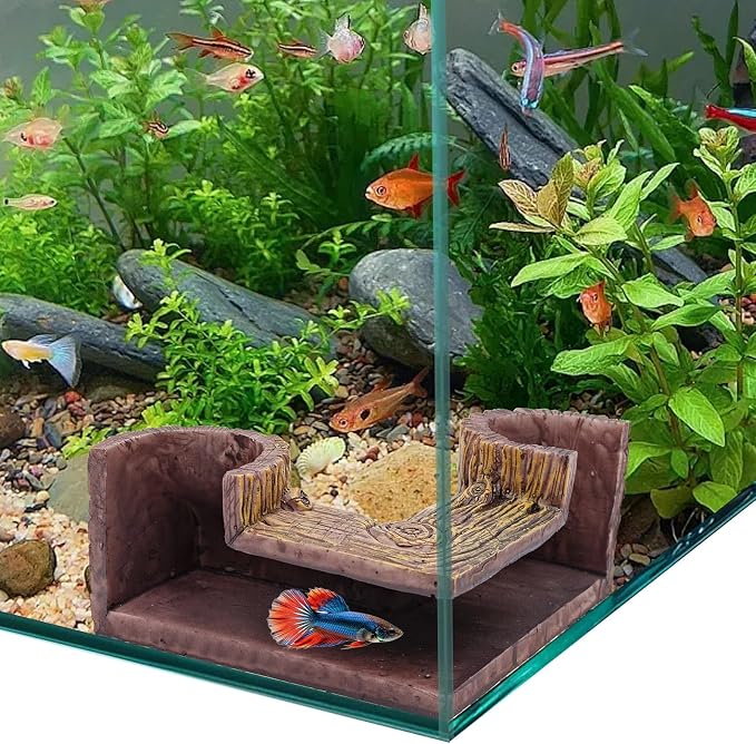 Fish Tank Accessories, Resin Natural-Looking Wood-Like Aquarium Cave, Tunnel Cave & Hideout for Aquarium, Fish Tank Decorations for Guppy, Neon Tetra, Corydoras Catfish, Betta
