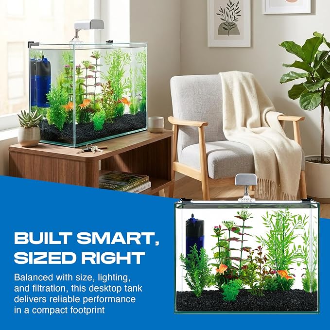 PENN-PLAX Water-World Radius Desktop Nano Aquarium Kit – Come with LED Light, Internal Filter, and Mat – Perfect for Shrimp and Small Fish – 5 Gallon Tank