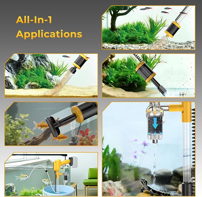 HiTauing Aquarium Gravel Cleaner, Cordless/Corded 6 in 1 Electric Fish Tank Vacuum Cleaner Compatible with Dewalt 20V Battery, 3 Adjustable Power, Automatic Water Change for Freshwater and Saltwater