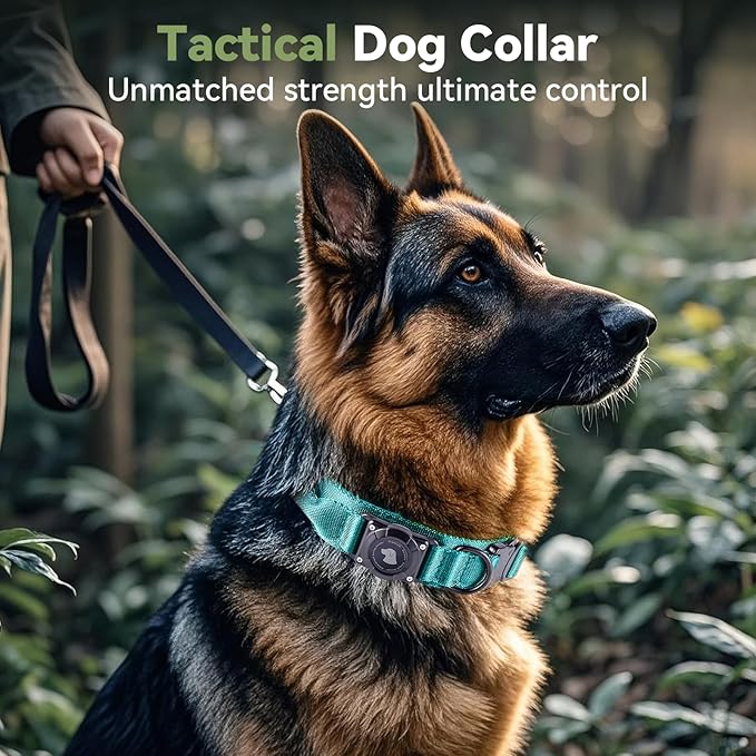 2026 Upgrade Waterproof AirTag Dog Collar, Military Tactical Dog Collar with AirTag Holder, Comfortable Control Handle and Metal Buckle, GPS Dog Collar Holder for Medium to Large Dogs (Blue, M)