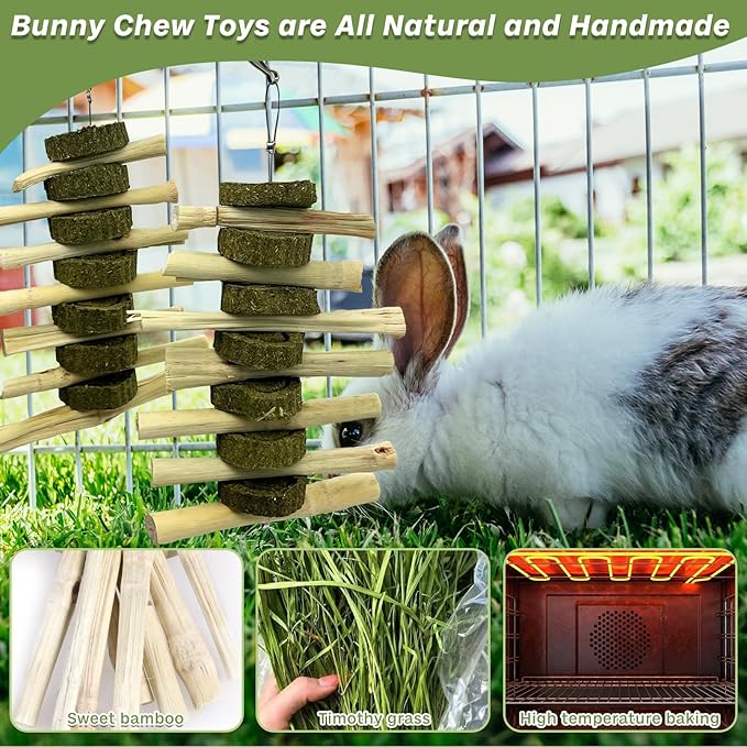 kathson Rabbit Treats Bunny Chew Toys for Teeth Grinding, Organic Bamboo Sticks Natural Guinea Pig Enrichment Toys for Small Animals Hamster Chinchilla 4 Pack