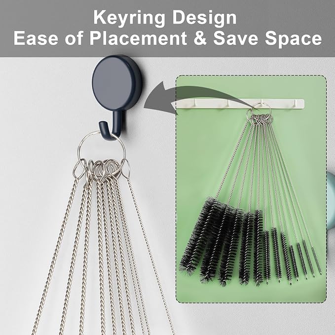 Ixiaoyoo Straw Cleaner Brush Set, 12 Pieces Botthle Cleaning Brush and Nylon Tube Brush Brush, 11.8 Inch Long Cleaning Brush Kit for Water Bottle, Straws on Tumbler, Sippy Cup, Tea Pot Spout | Black Straw Cleaner Brushes for Tumbler, Sippy Cup, Water B...