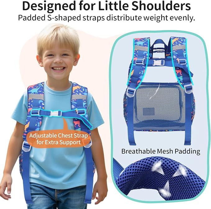 Clear Backpack for Boys, 15 Inch Heavy Duty Transparent Bookbag for Kindergarten to 2nd Grade, PVC See Through Daypack with Reflective Straps, Fits Standard Folders, Blue Dinosaur