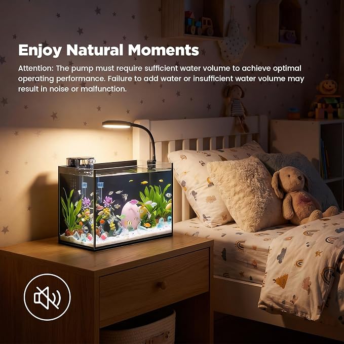 2 Gallon Small Fish Tank with Light and Filter Desktop Aquarium Starter Kit | Betta and Shrimp Habitat with Lid, Gravel, Plants and Tools; Beginner-Friendly Aquascaping for Bedrooms and Offices