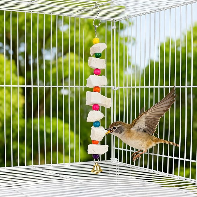 Penitue 2pcs Bird Chew Toys with Calcium Cuttlebone Cuttlefish & Beak Grinding Stone, Natural Perch Cage Accessories for Parakeets, Budgies, Cockatiels Conure Parrot Lovebirds & Small to Medium Birds
