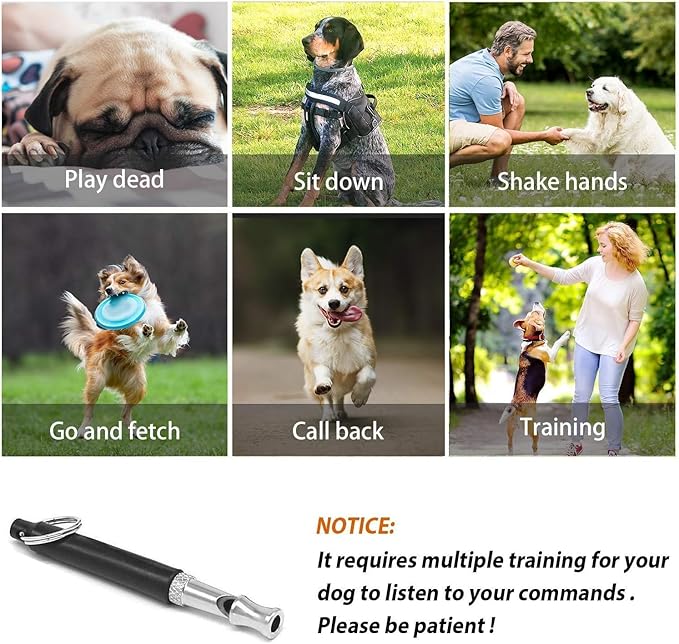 Dog Whistle to Stop Barking, Adjustable Pitch Ultrasonic Training Tool Silent Bark Control for Dogs-2 Free Lanyard Strap with Pack of 2 PCS Pet Whistle