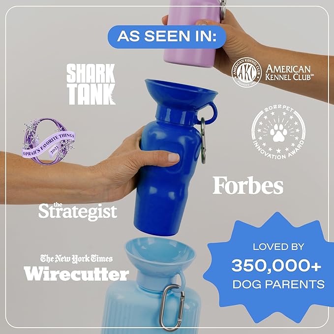 Springer Dog Water Bottle | Portable Travel Drinking Feeder Dispenser for Dogs & Puppies | As Seen on Shark Tank | Leak-Proof Bowl | BPA-Free | Outdoor Walking, Hiking & Travel | 22oz Gray