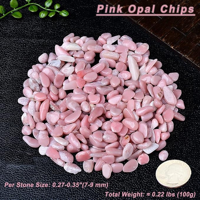 Erliway 100g Natural Pink Opal Crystal Chips 7-9mm Tumbled Stones | Small Crushed Crystal Stone, Polished Crystals Chips for Fish Tank, Healing Tumbled Rocks for Reiki Jewelry Making Home Décor