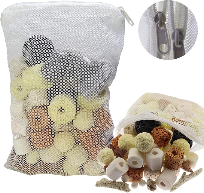Aquarium Filter Media: 12-in-1 Bio Balls & Ceramic Rings Kit (1000g) for Fish Tank or Pond - Includes Zippered Mesh Bag