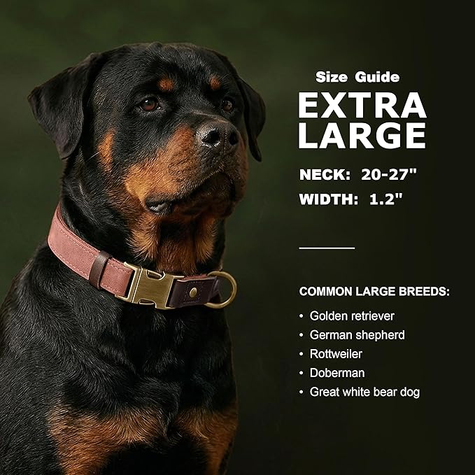 Didog Soft PU Leather Dog Collar for Large Dogs,Classic Adjustable Wide Pink Dog Collars with Quick Release Metal Buckle,Easy Clean and Comfortable with Nylon Lining,Pink,XL Neck 20-27", Width 1¼"