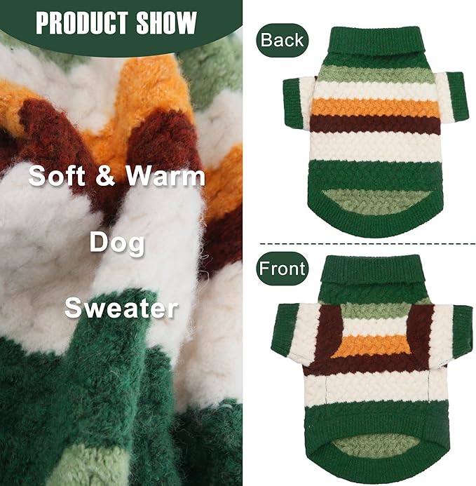 Dog Sweater, Classic Turtleneck Knitted Striped Dog Sweaters, Warm Sweater for Winter, Soft Christmas Sweaters for Boy Girl, Dogs Clothes for Small/Medium Cats, Doggys (Green, Large)
