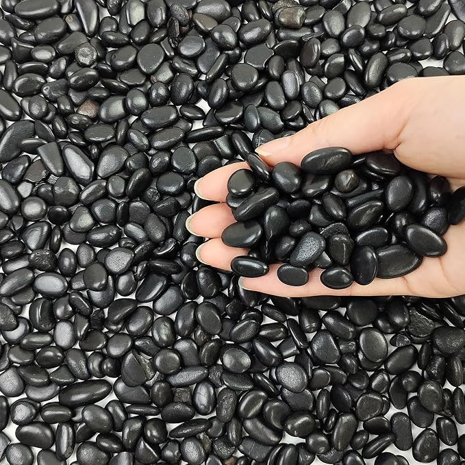 FANTIAN 2 lbs Black Pebbles for Indoor Plants, 3/8 inch Decorative Rocks, Black River Rocks for Succulent Potted Plant, Vase, Aquarium, Landscaping and Outdoor Garden Rocks