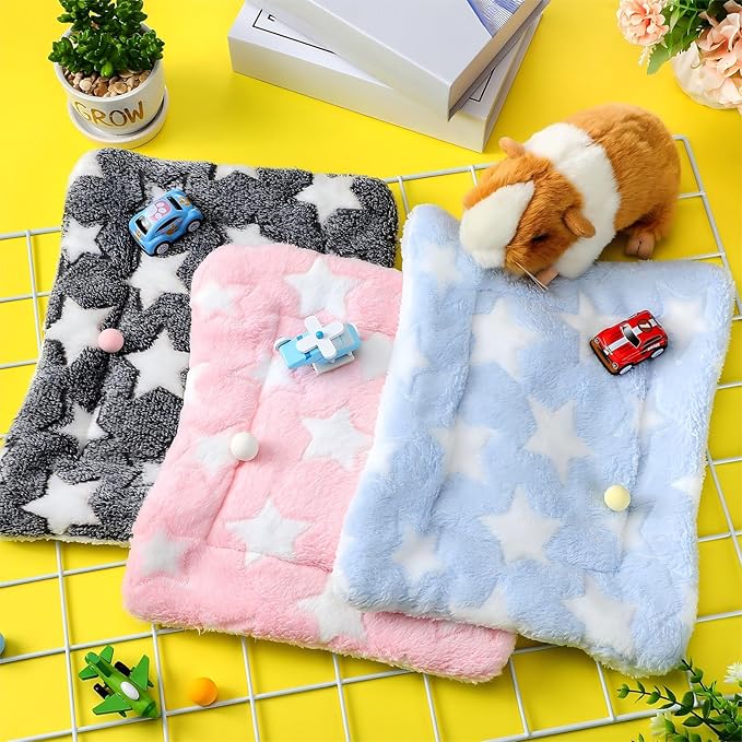 Jetec 3 Pcs Bunny Guinea Pig Beds Soft Bunny Mats Warm Guinea Pig Mat Small Animal Bed Pads Fleece Sleeping Pads for Indoor Rabbit Hamster Squirrel Hedgehog Chinchilla(Fleece,Star,Blue)
