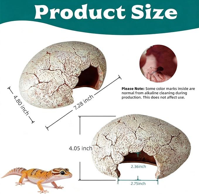 Dinosaur Egg Reptile Hide - Resin Cave for Leopard Gecko, Bearded Dragon & Small Snakes - Humid Hide, Shedding Aid & Terrarium Decor Tank Accessories (Small)