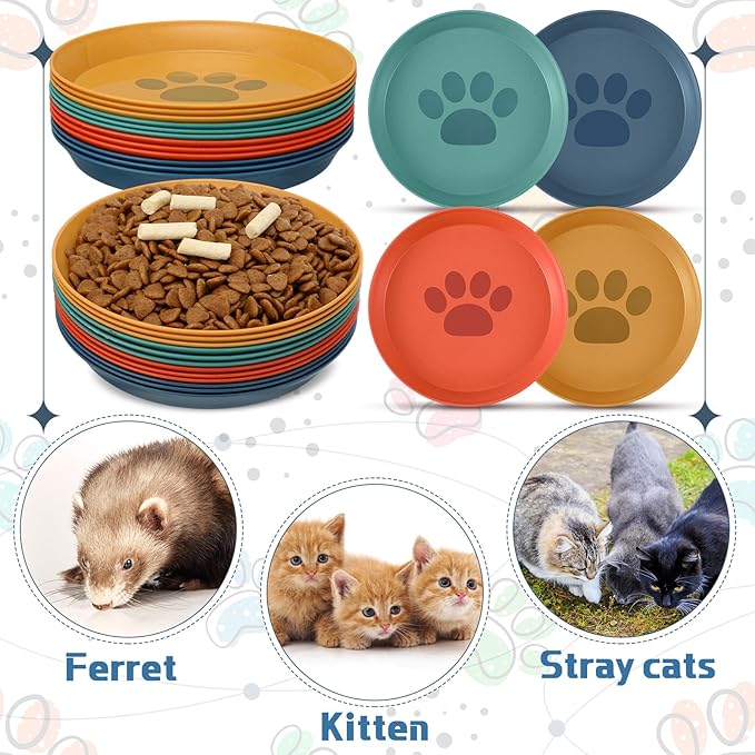 Gerrii 12 Pieces Beard Fatigue Relief Cat Bowl 6 Inch Round Shallow Cat Food Dish Wet Feeding Bowls Wide and Small Pet Dish for Kittens and Short Legged Kitten, Wheat Straw(Vintage Colors,Paw)