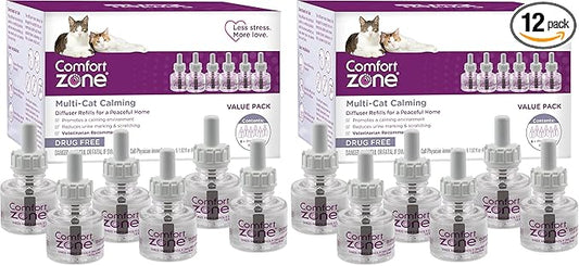 Comfort Zone Multi Cat Calming Diffuser Refill–Cat Calming Pheromone Refills Help Reduce Anxiety, Stress, Scratching, Urine Marking, Multi-Cat Aggression,(30-Day Refills, 180-Day Supply)(Pack of 12)