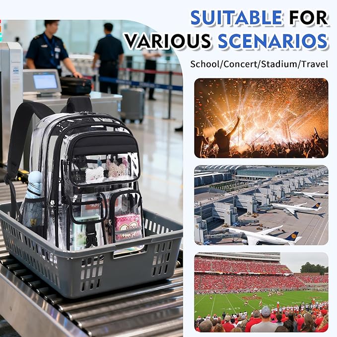Clear Backpack for School,Transparent Backpack Stadium Events,Heavy Duty Clear Bookbag for Girls,Boys,Work,Sport Black