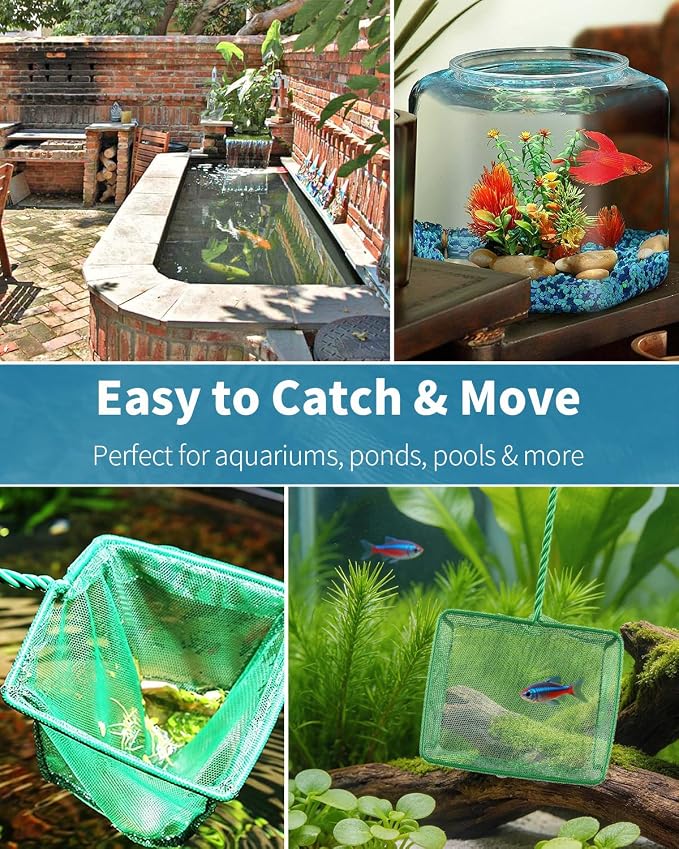 Pawfly Aquarium Fish Net with Braided Metal Handle Square Net with Soft Fine Mesh Sludge Food Residue Wastes Skimming Cleaning Net for Fish Tanks Small Koi Ponds and Pools