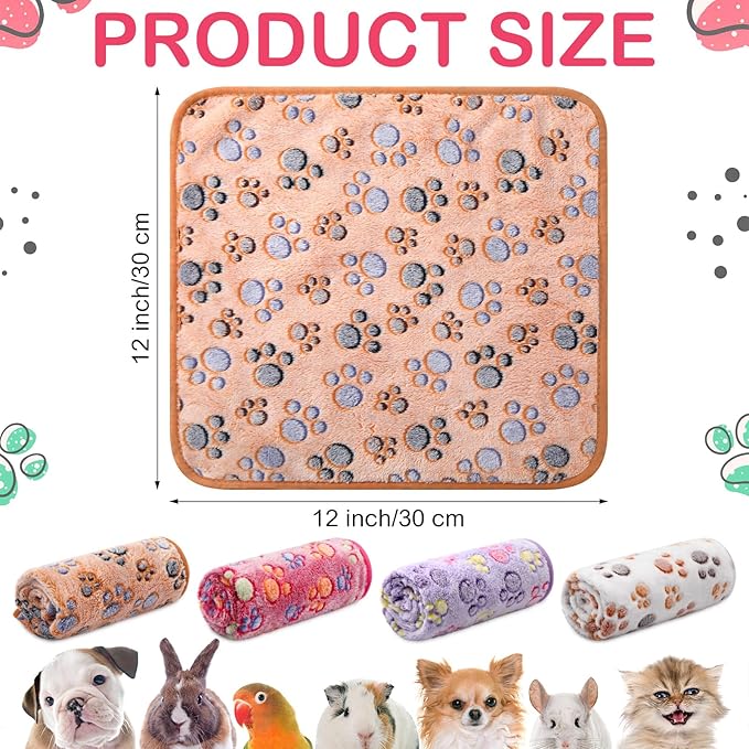 Tudomro 8 Pcs Guinea Pig Blankets Washable Small Pet Fleece Bedding Cage Liners Double Sided Pet Reusable Sleep Mat Pad Cover for Ferret Chinchilla Furniture Protection(Paw,12 x 12 Inch)
