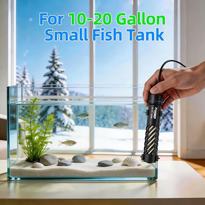 FREESEA Aquarium Heater for Fish Tank: Stable Temperature Maintains 78°F | 100W Worry-Free Heating via Dry Run Protection for 10-20 gal Betta Turtle & Saltwater Tank