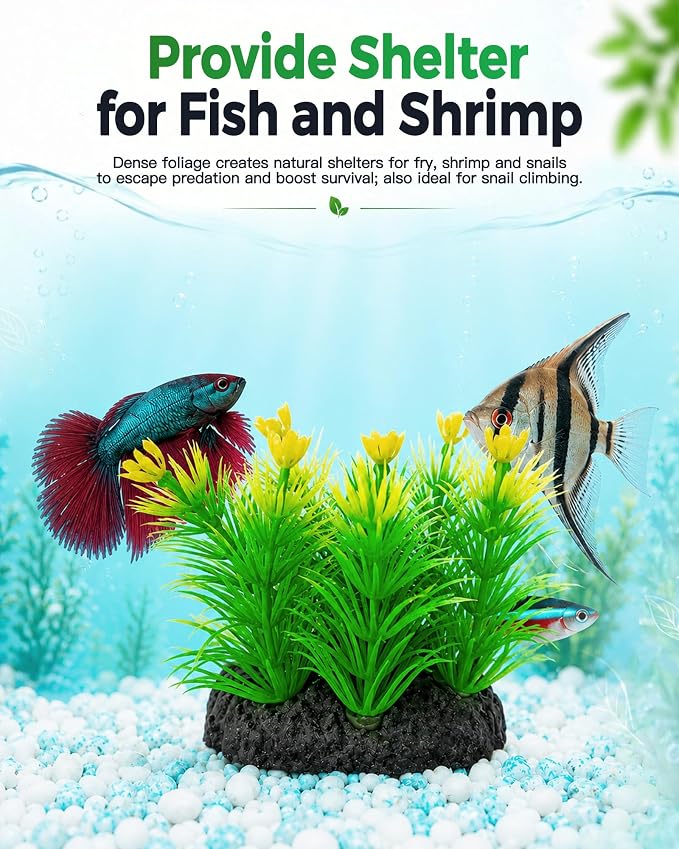 Moonorange 4pcs Artificial Flowers Plants Pine with Base Grass Fish Tank Plastic Landscape Decor