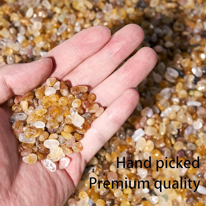 Golden Healer Quartz Chips Bulk 2lbs, 2400+ Pieces, 5-8mm Natural Gemstones