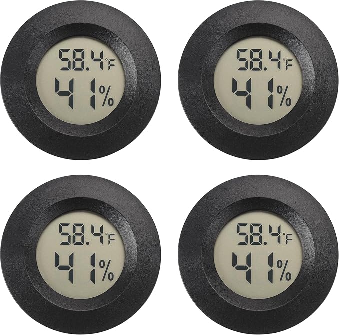 Serundo Auto Digital Hygrometer Thermometer Indoor/Outdoor Hygrometer 4PC | Mini Size,LCD,℉/℃ Conversion,Fast Response, Outdoor Thermometer with Humidity for Reptile Greenhouse Cellar 3D Printer