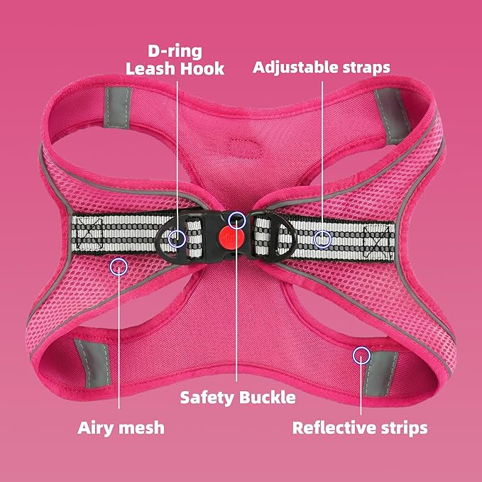SMOUATOU All Weather Mesh Step in Vest Harness for Small and medidum Dogs and Cats, Adjustable Soft Padded Dog Vest with Easy Control Handle for Dogs Pets (Rose Red, S)