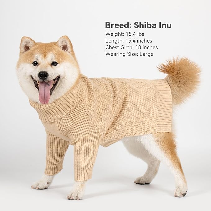 cyeollo Dog Sweater Turtleneck Knitted Sweaters with Long Sleeves Winter Dog Clothes Sweaters for Small Dogs, Beige XL